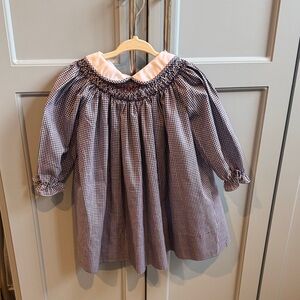 Navy Gingham Dress with Hand Smocking